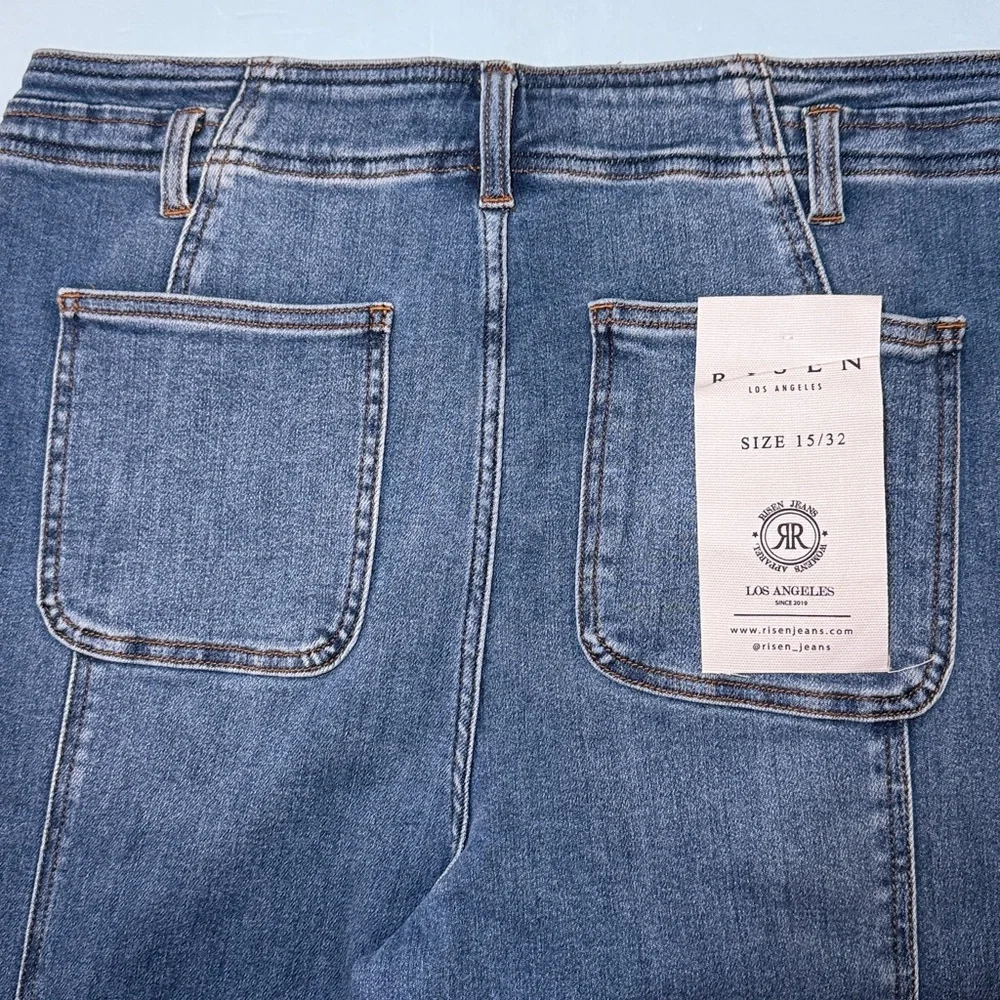 RISEN Wide Leg Jeans Sz XL 15 / 32 PW21536 High Rise Flare Pintuck Front NEW - Picture 5 of 16